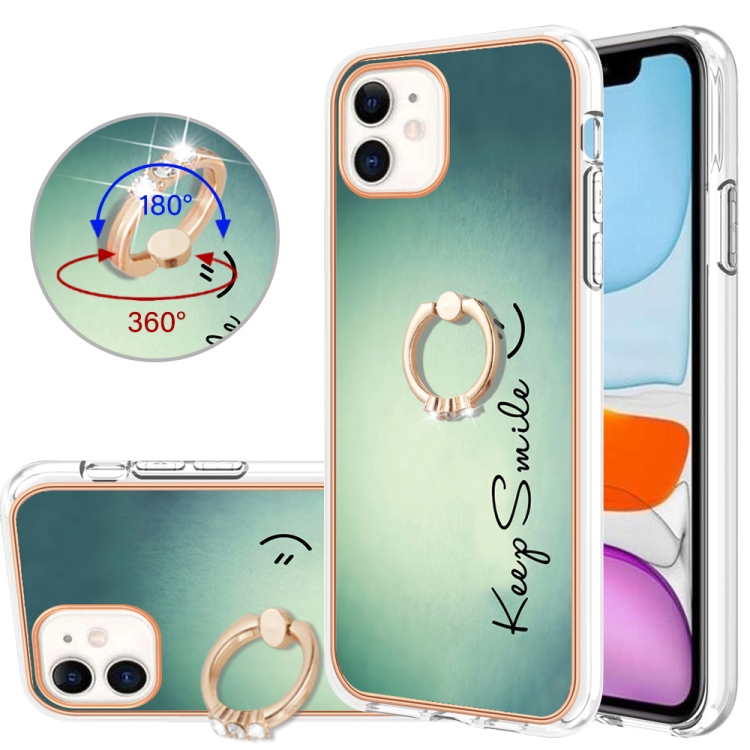 

For iPhone 11 Electroplating Dual-side IMD Phone Case with Ring Holder(Smile)