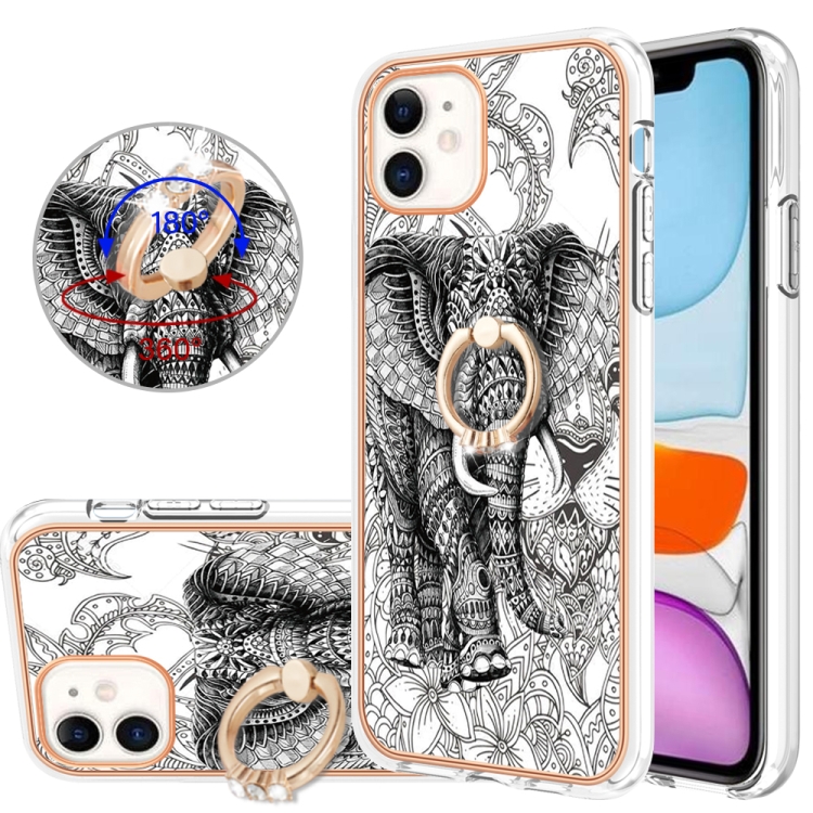 

For iPhone 11 Electroplating Dual-side IMD Phone Case with Ring Holder(Totem Elephant)