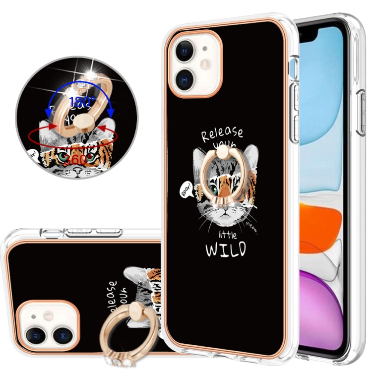 

For iPhone 11 Electroplating Dual-side IMD Phone Case with Ring Holder(Natural Growth)
