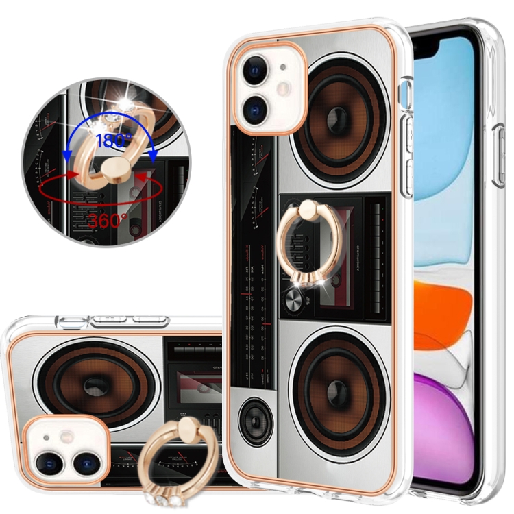 

For iPhone 11 Electroplating Dual-side IMD Phone Case with Ring Holder(Retro Radio)