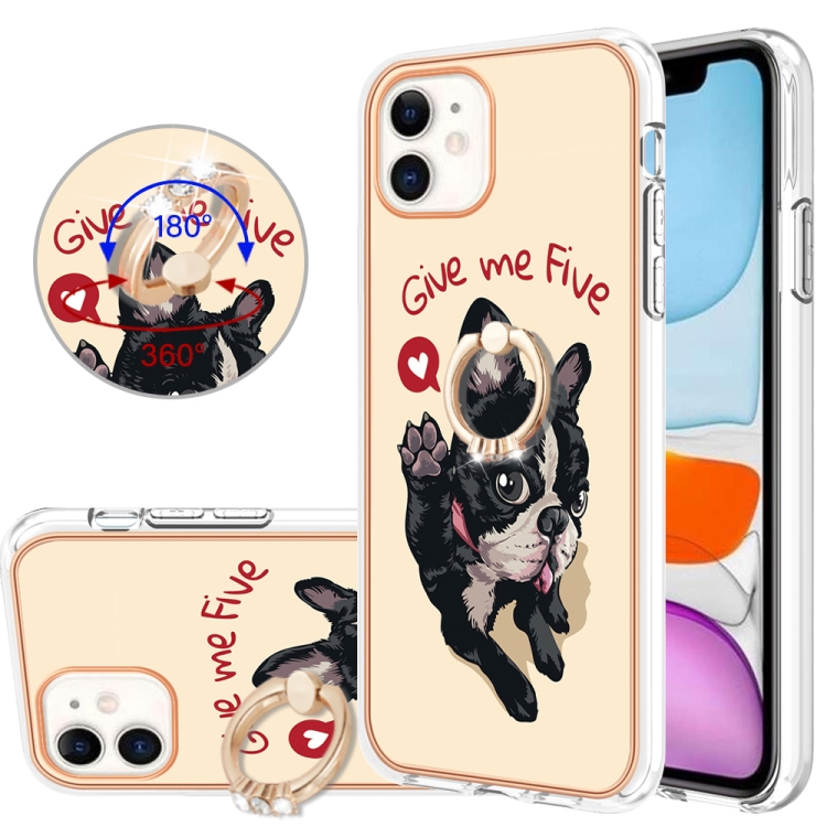 

For iPhone 11 Electroplating Dual-side IMD Phone Case with Ring Holder(Lucky Dog)