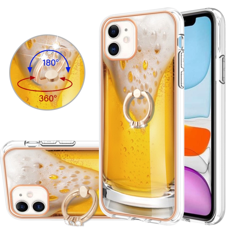 

For iPhone 11 Electroplating Dual-side IMD Phone Case with Ring Holder(Draft Beer)
