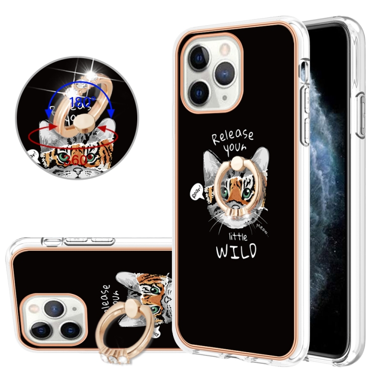 

For iPhone 11 Pro Electroplating Dual-side IMD Phone Case with Ring Holder(Natural Growth)