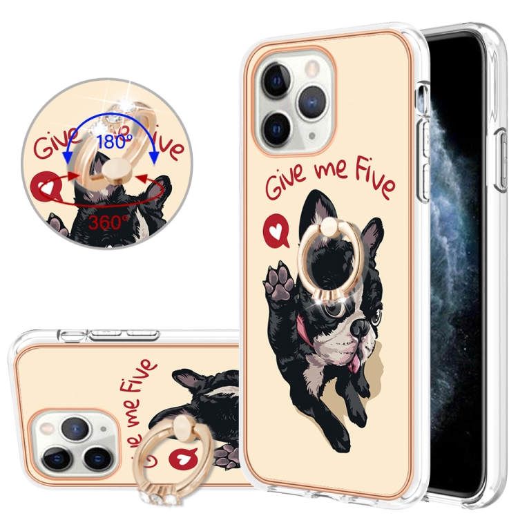 

For iPhone 11 Pro Electroplating Dual-side IMD Phone Case with Ring Holder(Lucky Dog)