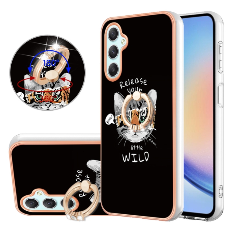 

For Samsung Galaxy A24 Electroplating Dual-side IMD Phone Case with Ring Holder(Natural Growth)