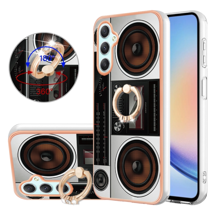 

For Samsung Galaxy A24 / A25 5G Electroplating Dual-side IMD Phone Case with Ring Holder(Retro Radio)