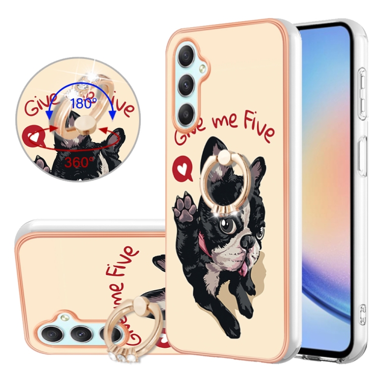 

For Samsung Galaxy A24 / A25 5G Electroplating Dual-side IMD Phone Case with Ring Holder(Lucky Dog)