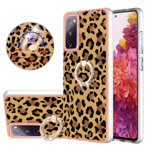 

For Samsung Galaxy S20 FE Electroplating Dual-side IMD Phone Case with Ring Holder(Leopard Print)