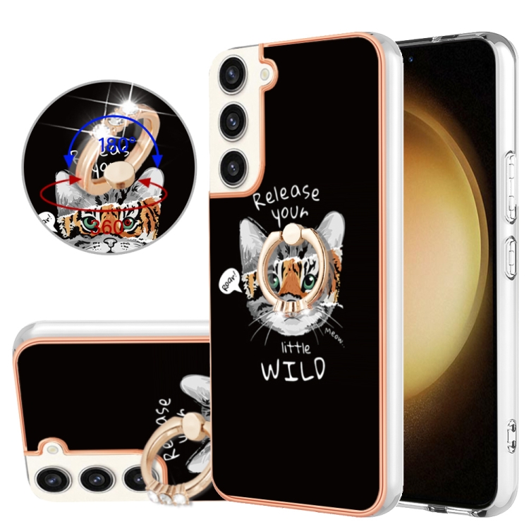 

For Samsung Galaxy S22+ 5G Electroplating Dual-side IMD Phone Case with Ring Holder(Natural Growth)