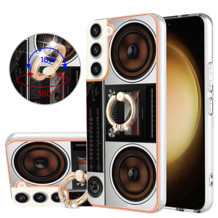 

For Samsung Galaxy S22+ 5G Electroplating Dual-side IMD Phone Case with Ring Holder(Retro Radio)