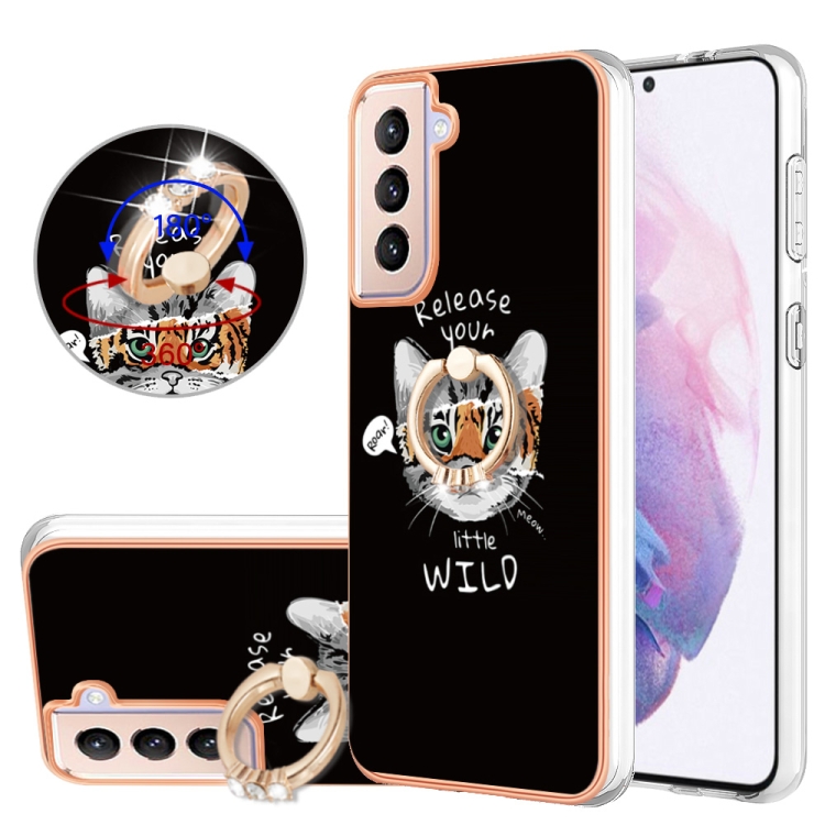 

For Samsung Galaxy S21+ 5G Electroplating Dual-side IMD Phone Case with Ring Holder(Natural Growth)