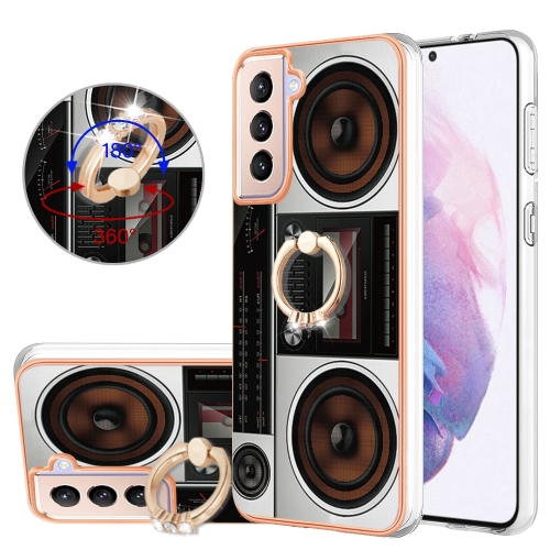 

For Samsung Galaxy S21+ 5G Electroplating Dual-side IMD Phone Case with Ring Holder(Retro Radio)