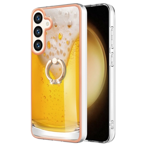 

For Samsung Galaxy S24+ 5G Electroplating Dual-side IMD Phone Case with Ring Holder(Draft Beer)