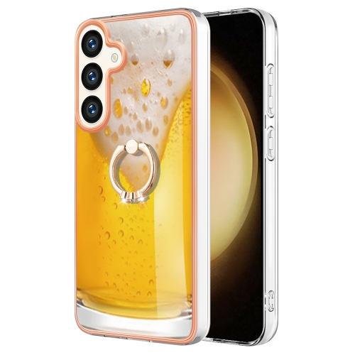 

For Samsung Galaxy S24 5G Electroplating Dual-side IMD Phone Case with Ring Holder(Draft Beer)