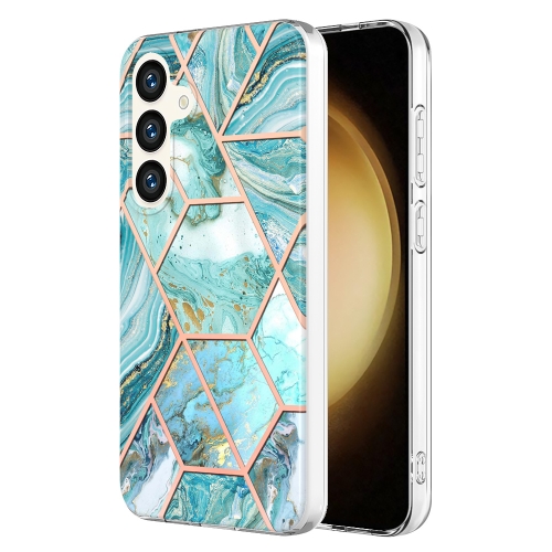 

For Samsung Galaxy S24+ 5G Electroplating Splicing Marble TPU Phone Case(Blue)