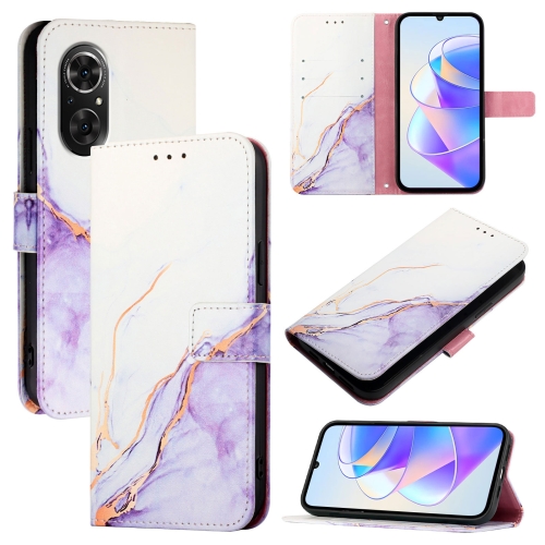 

For Honor 50 SE / Huawei nova 9 SE PT003 Marble Pattern Flip Leather Phone Case(White Purple)