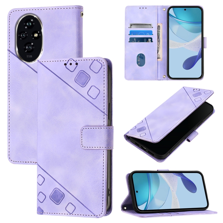 

For Honor 200 Skin-feel Embossed Leather Phone Case(Light Purple)