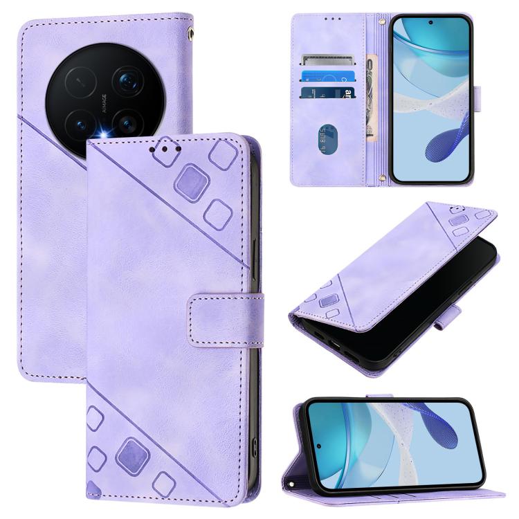 

For Honor Magic8 Pro Skin-feel Embossed Leather Phone Case(Light Purple)