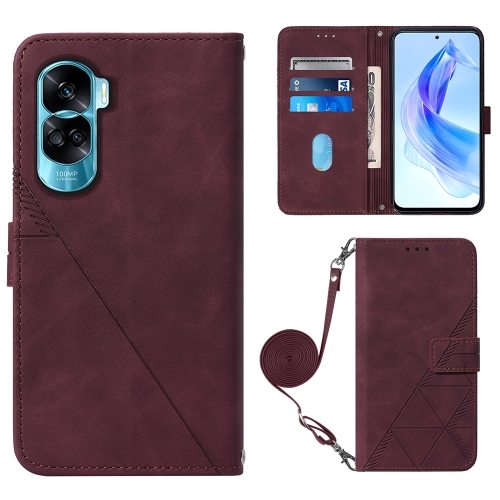 

For Honor 90 Lite Crossbody 3D Embossed Flip Leather Phone Case(Wine Red)