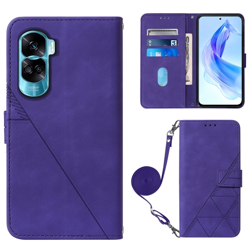 

For Honor 90 Lite Crossbody 3D Embossed Flip Leather Phone Case(Purple)