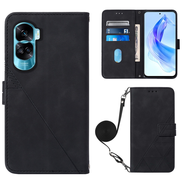 

For Honor 90 Lite Crossbody 3D Embossed Flip Leather Phone Case(Black)