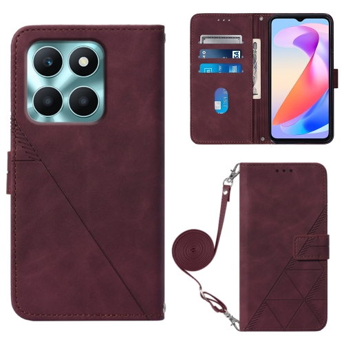 

For Honor X6a Crossbody 3D Embossed Flip Leather Phone Case(Wine Red)