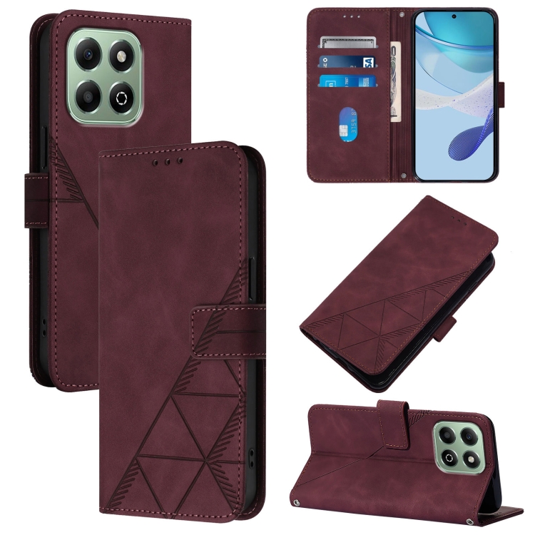 

For Honor X6b Crossbody 3D Embossed Flip Leather Phone Case(Wine Red)
