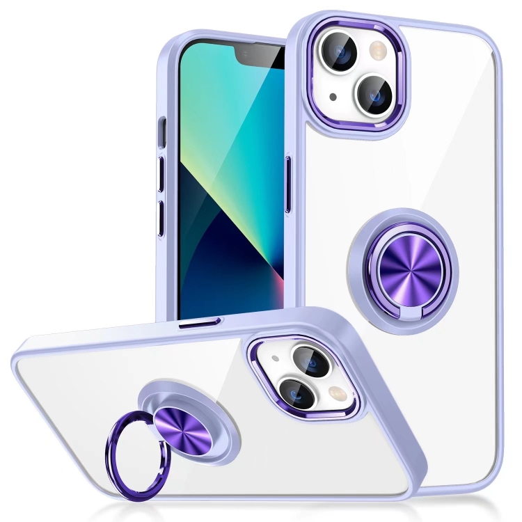 

Ring Holder TPU Acrylic Phone Case For iPhone 15 Plus(Purple)