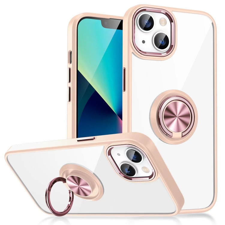 

Ring Holder TPU Acrylic Phone Case For iPhone 15 Plus(Rose Gold)
