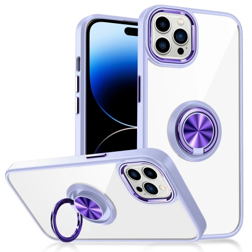 

Ring Holder TPU Acrylic Phone Case For iPhone 15 Pro(Purple)