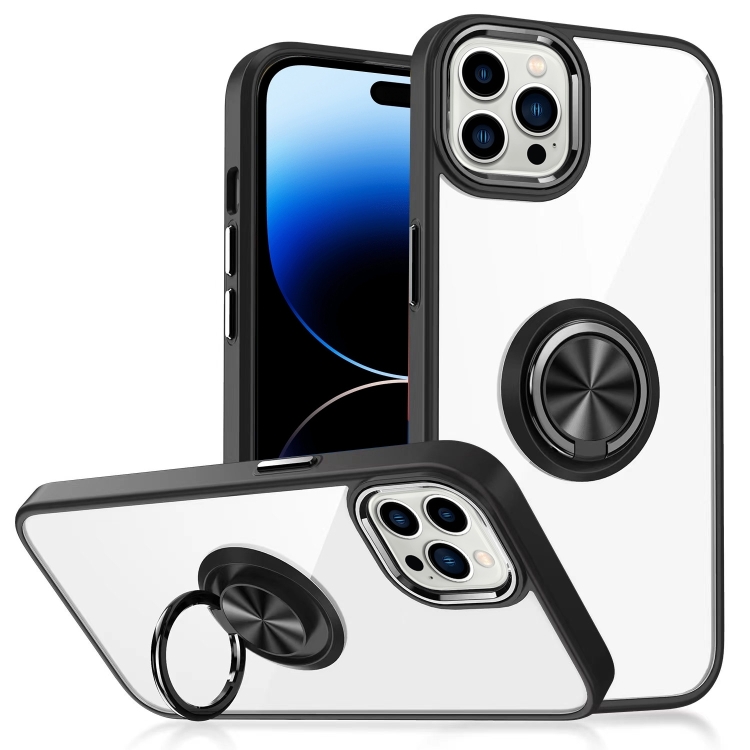 

Ring Holder TPU Acrylic Phone Case For iPhone 15 Pro(Black)