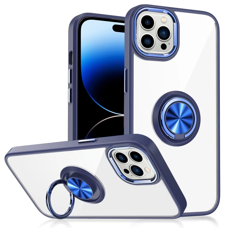 

Ring Holder TPU Acrylic Phone Case For iPhone 15 Pro(Blue)