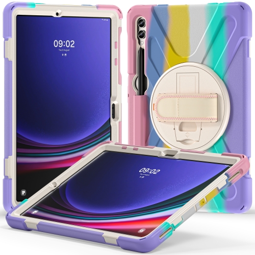 

For Samsung Galaxy Tab S9+ / S8+ Rotary Handle Grab TPU + PC Tablet Case(Colorful Pink)