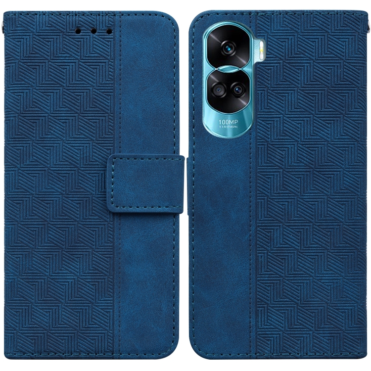 

For Honor 90 Lite Geometric Embossed Leather Phone Case(Blue)