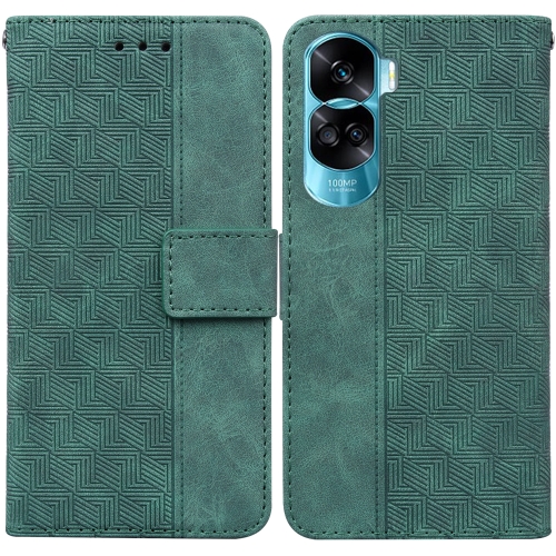 

For Honor 90 Lite Geometric Embossed Leather Phone Case(Green)