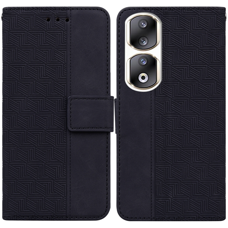 

For Honor 90 Pro Geometric Embossed Leather Phone Case(Black)