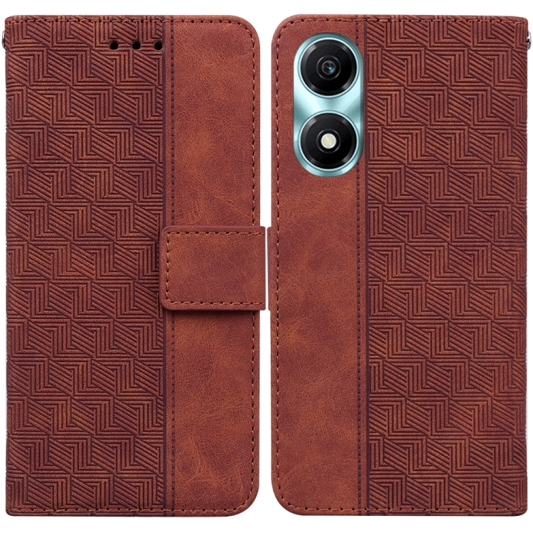 

For Honor X5 Plus / Play 40C Geometric Embossed Leather Phone Case(Brown)