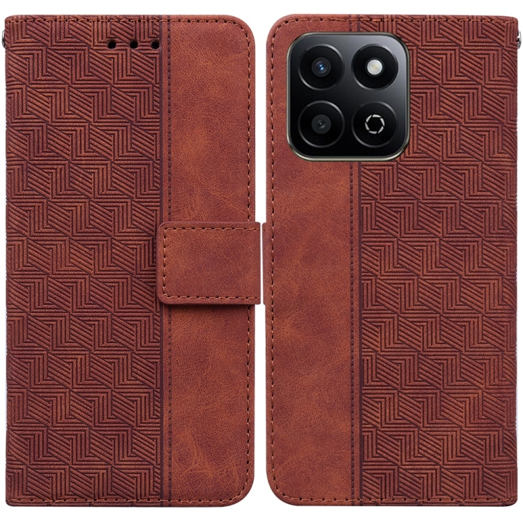 

For Honor Play 60 Plus Geometric Embossed Leather Phone Case(Brown)