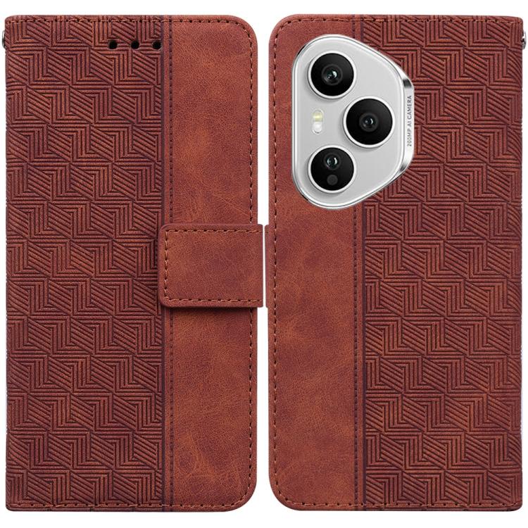 

For Honor 400 Pro Global 160.8mm Geometric Embossed Leather Phone Case(Brown)