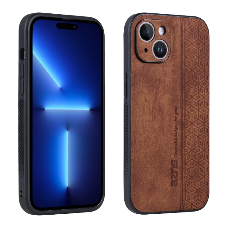 

For iPhone 15 AZNS 3D Embossed Skin Feel Phone Case(Brown)