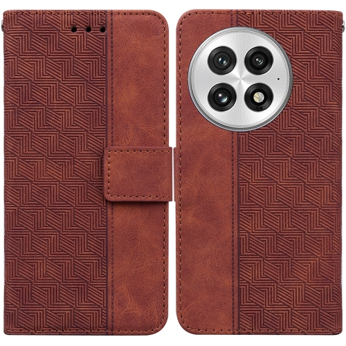 

For OnePlus 13 Geometric Embossed Leather Phone Case(Brown)