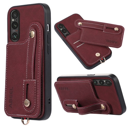 

For Sony Xperia 1 V ABEEL Litchi Texture Card Bag PU Phone Case(Purple)