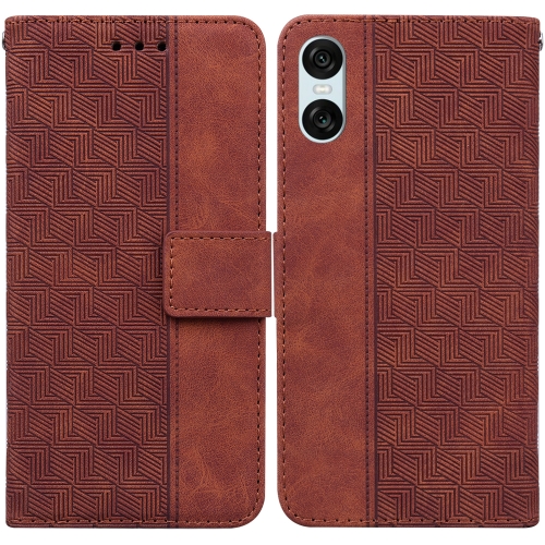 

For Sony Xperia 10 VI Geometric Embossed Leather Phone Case(Brown)