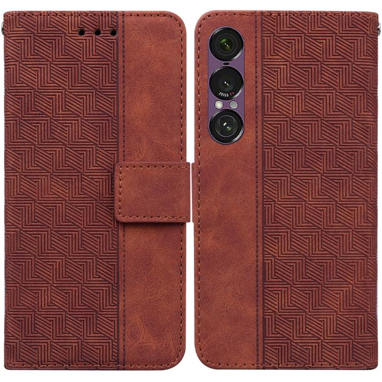 

For Sony Xperia 1 VII Geometric Embossed Leather Phone Case(Brown)