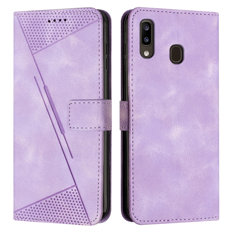 

For Samsung Galaxy A20e Dream Triangle Leather Phone Case with Long Lanyard(Purple)
