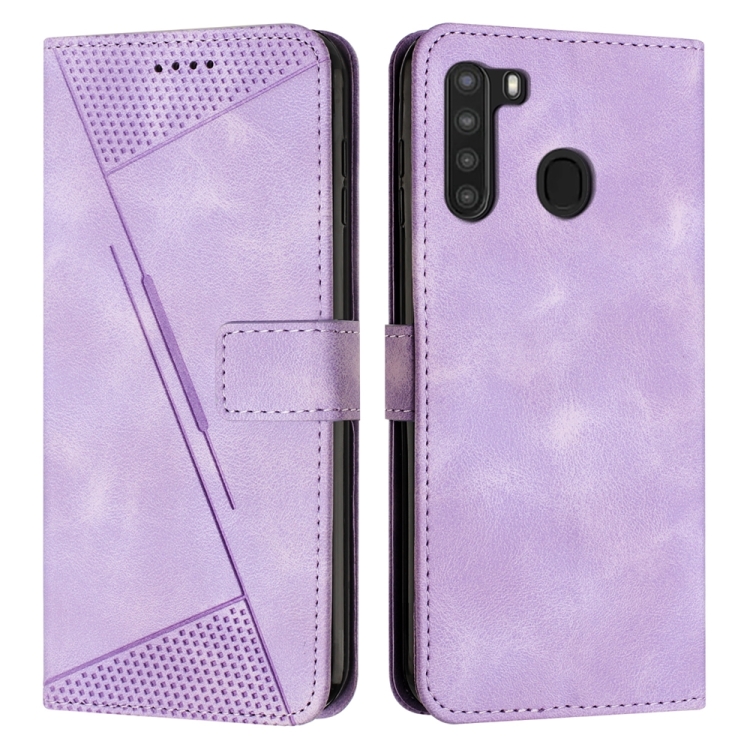 

For Samsung Galaxy A21 Dream Triangle Leather Phone Case with Long Lanyard(Purple)