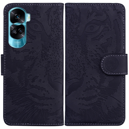 

For Honor 90 Lite Tiger Embossing Pattern Flip Leather Phone Case(Black)