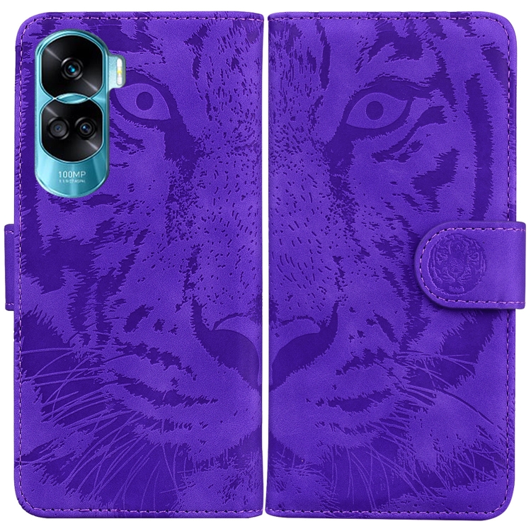 

For Honor 90 Lite Tiger Embossing Pattern Flip Leather Phone Case(Purple)