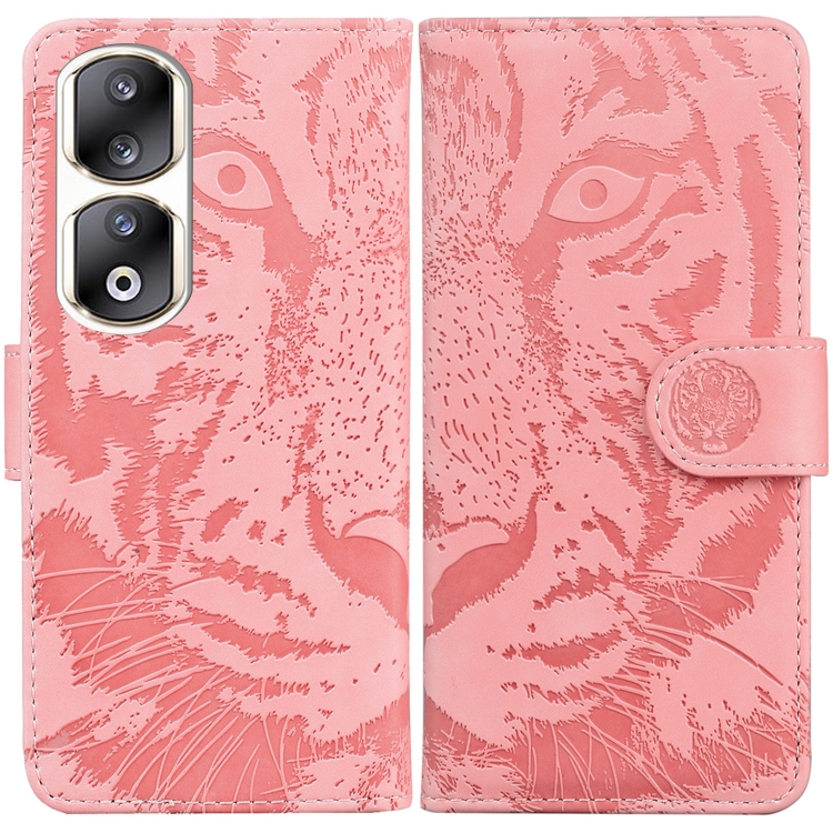 

For Honor 90 Pro Tiger Embossing Pattern Flip Leather Phone Case(Pink)