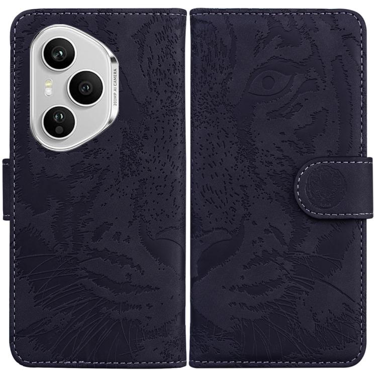 

For Honor 400 Pro Global 160.8mm Tiger Embossing Pattern Flip Leather Phone Case(Black)